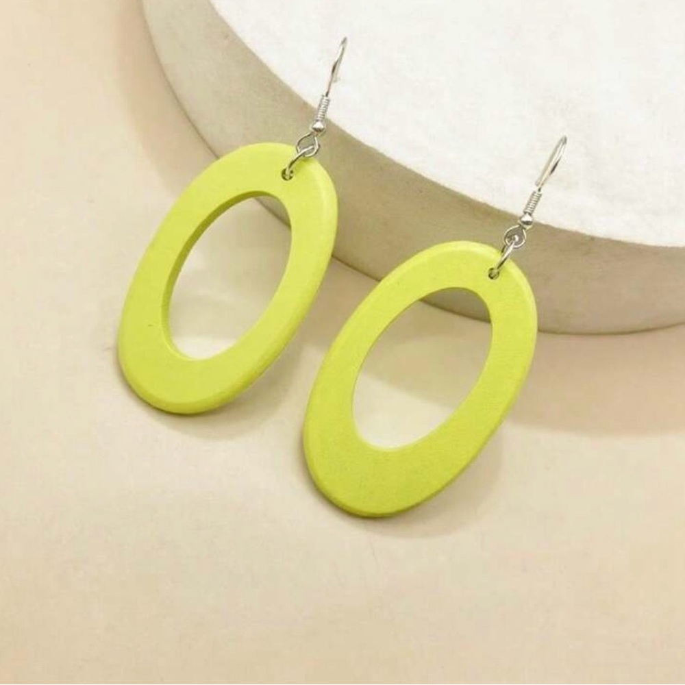 New Lime Green Oval Drop Earrings Material wood